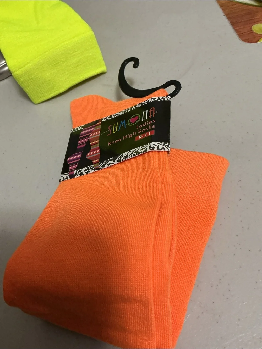 Sumona Knee high socks neon colors yellow &  orange  size 9/11 stretchy NWT